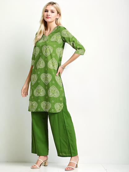 Tong Women Bandhani Printed Pure Cotton Kurti with Palazzos