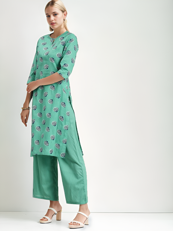 Tong Floral Printed Pure Cotton Kurta with Palazzos