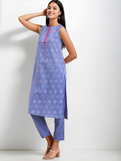 Tong Women Geometric Printed Pure Cotton Kurta with Trousers