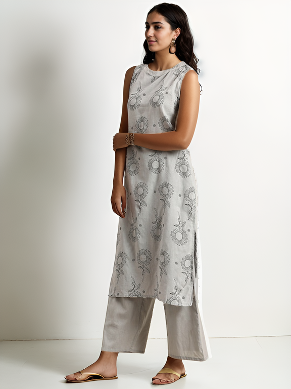 Tong Women Pure Cotton Printed Regular Kurta With Palazzos