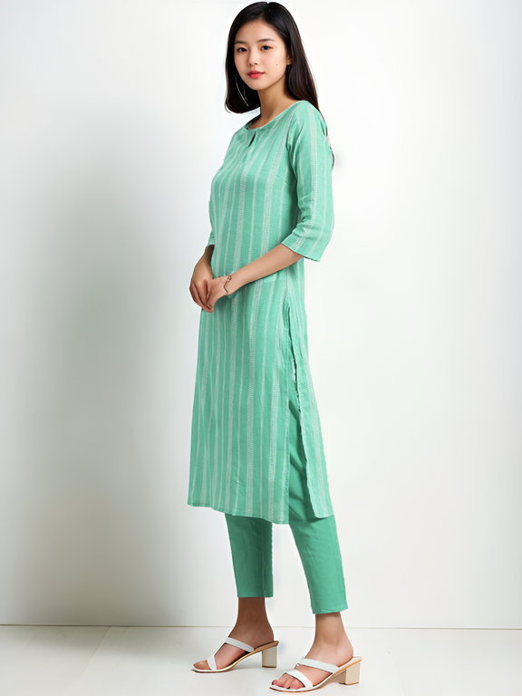 Tong Women Blue Printed Pure Cotton Kurta with Trousers