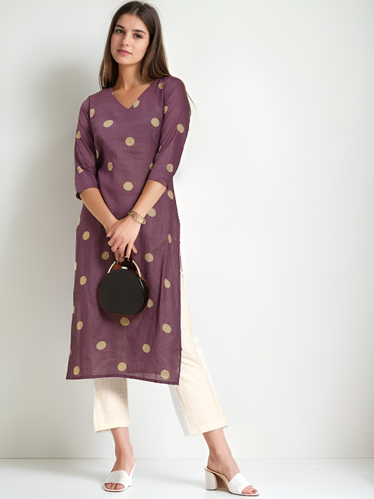 Tong Women Purple Ethnic Motifs Printed Pure Cotton Kurta