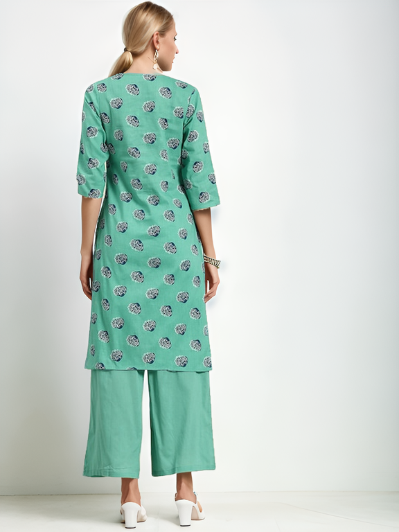 Tong Floral Printed Pure Cotton Kurta with Palazzos