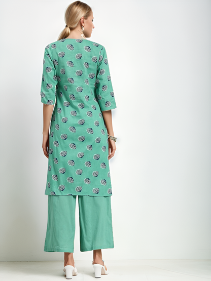 Tong Floral Printed Pure Cotton Kurta with Palazzos