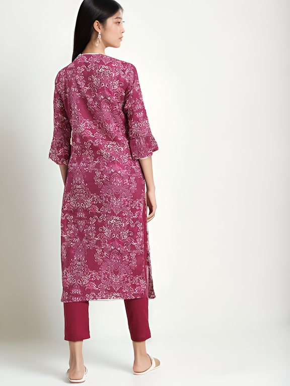 Tong Women Pink Ethnic Motifs Printed Regular Pure Cotton Kurta with Trousers