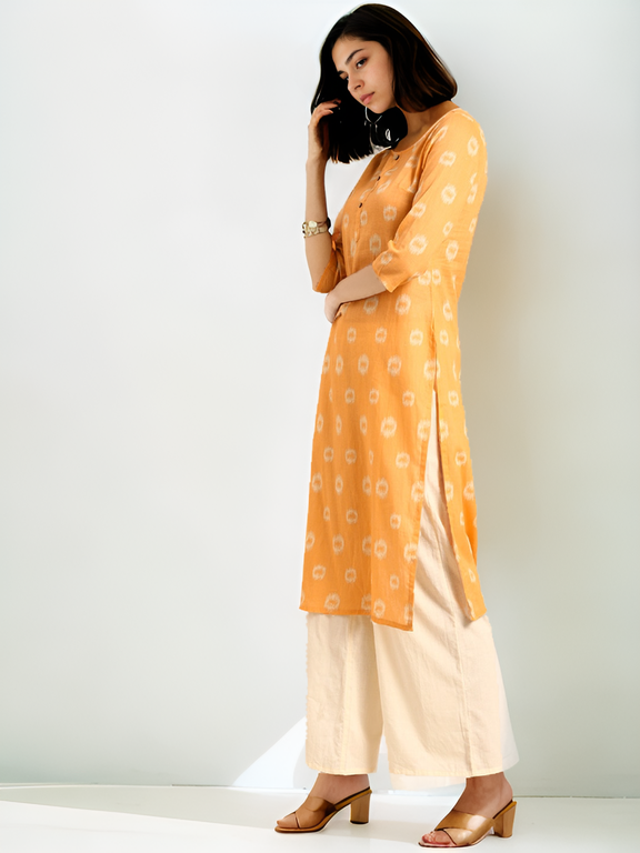 Tong Women Yellow Ikat Casual Kurta