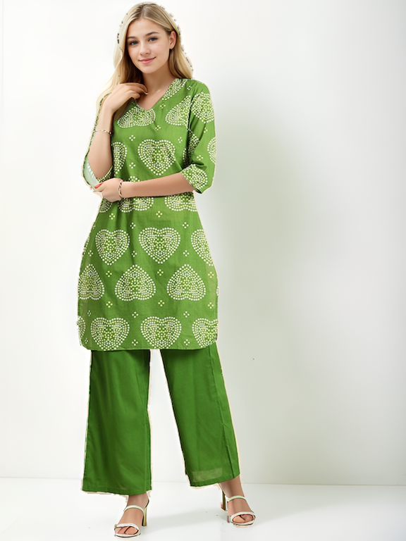 Tong Women Bandhani Printed Pure Cotton Kurti with Palazzos