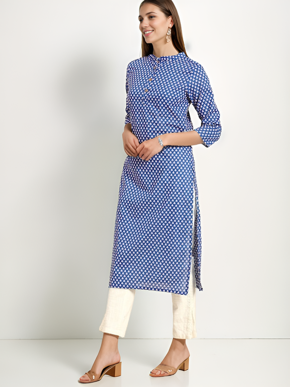 Tong Women Blue & White Printed Kurta