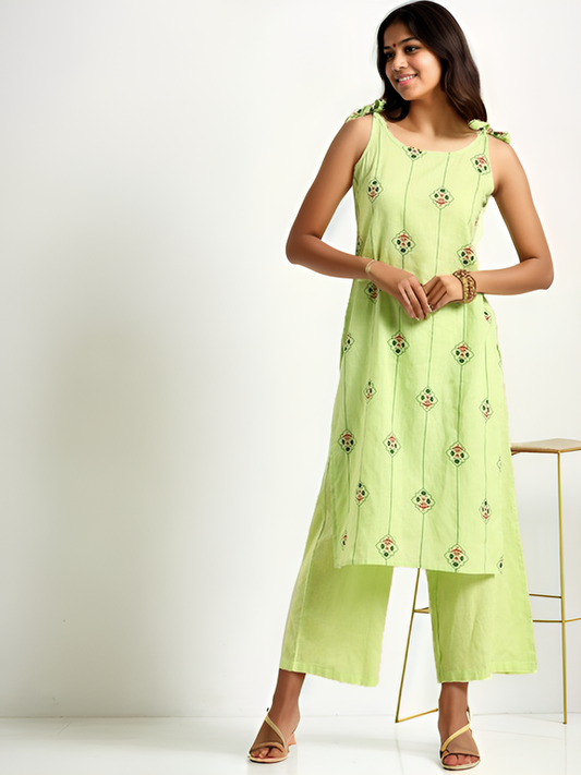 Tong Women Pure Cotton Ethnic Motifs Printed Regular Kurta with Palazzos