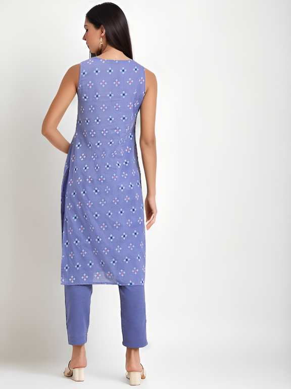 Tong Women Geometric Printed Pure Cotton Kurta with Trousers