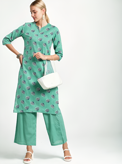 Tong Floral Printed Pure Cotton Kurta with Palazzos