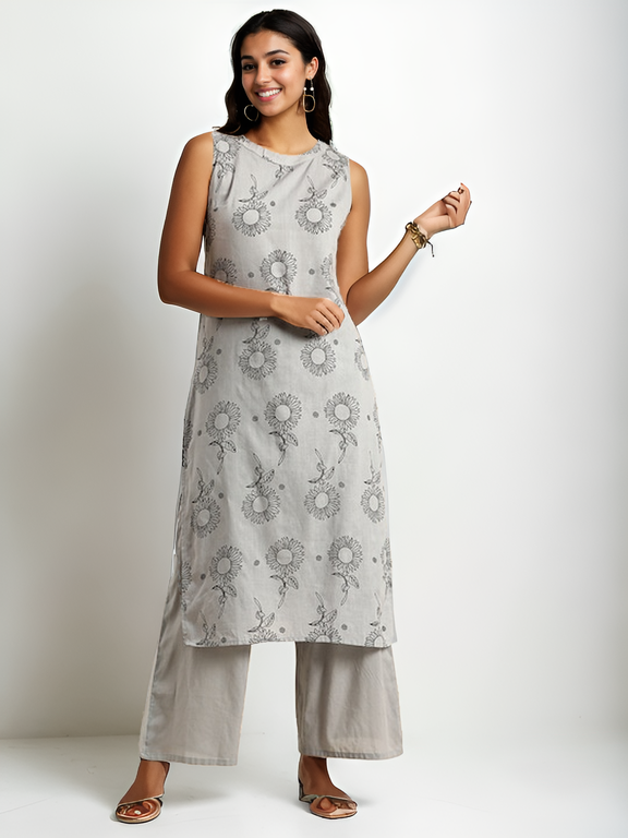 Tong Women Pure Cotton Printed Regular Kurta With Palazzos