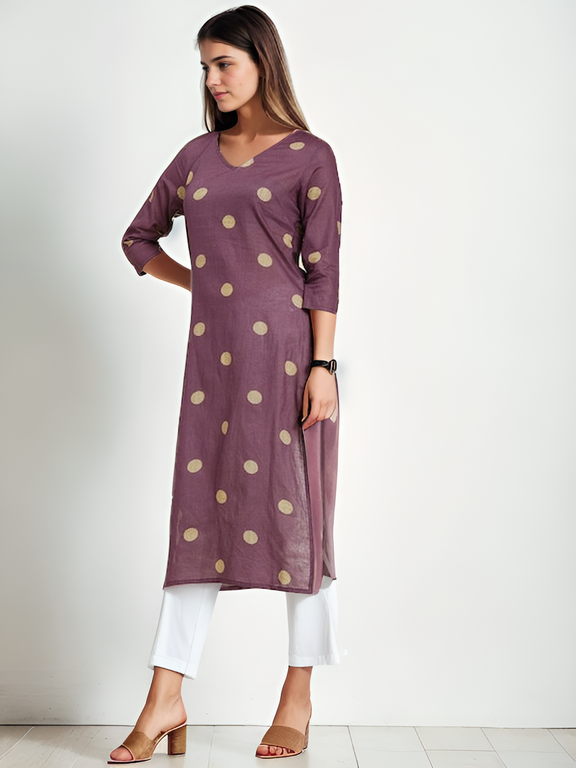 Tong Women Purple Ethnic Motifs Printed Pure Cotton Kurta