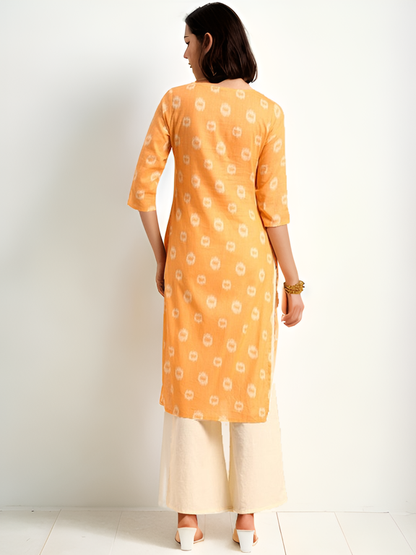 Tong Women Yellow Ikat Casual Kurta