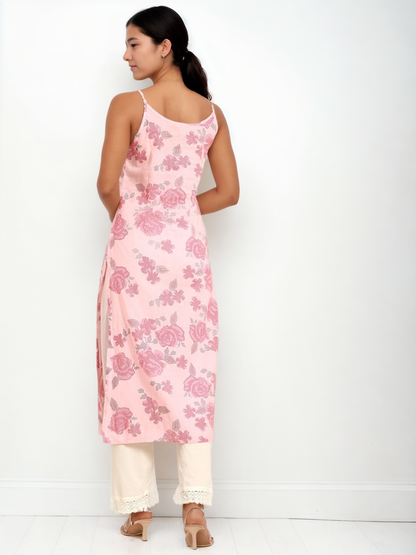 Tong Floral Printed Pure Cotton Shoulder Straps Kurta