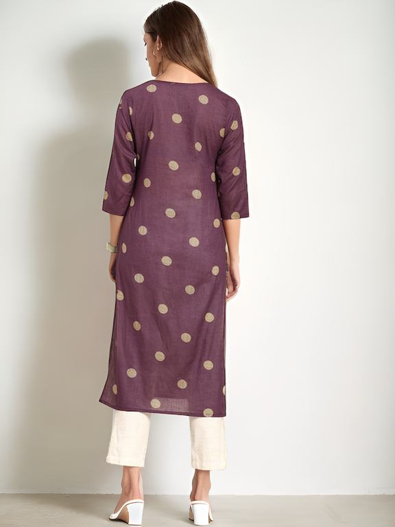 Tong Women Purple Ethnic Motifs Printed Pure Cotton Kurta