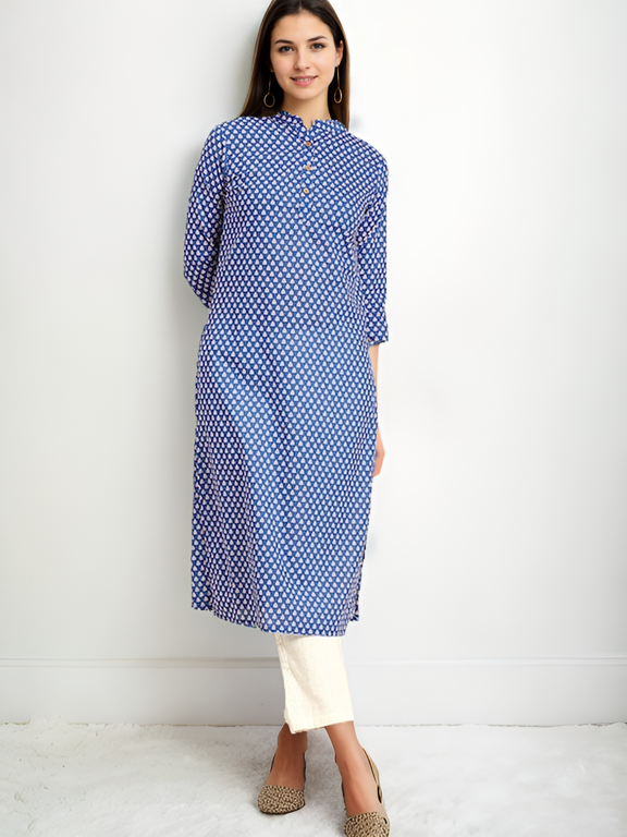 Tong Women Blue & White Printed Kurta