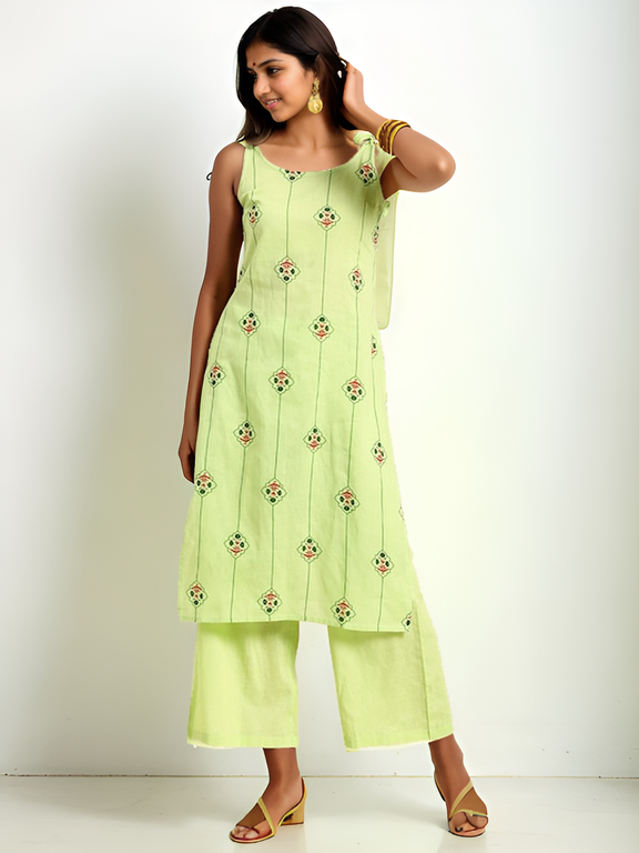 Tong Women Pure Cotton Ethnic Motifs Printed Regular Kurta with Palazzos