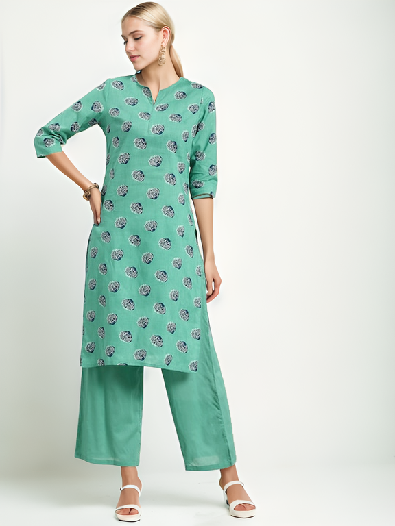 Tong Floral Printed Pure Cotton Kurta with Palazzos