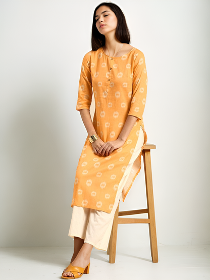 Tong Women Yellow Ikat Casual Kurta