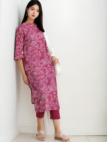 Tong Women Pink Ethnic Motifs Printed Regular Pure Cotton Kurta with Trousers